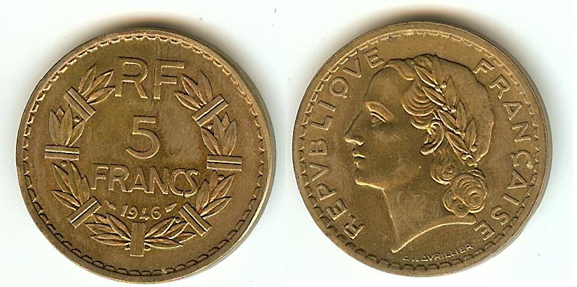 5 Francs Lavrillier(Alu. Br) 1946 EF46 EF+